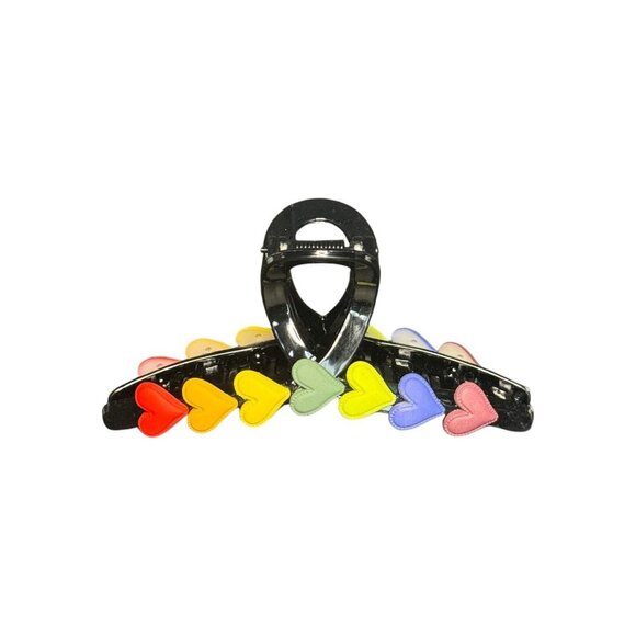 PRIDE HEARTS RAINBOW CLAW CLIP BLACK - Picture 1 of 7